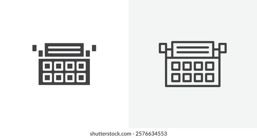 Typewriter icon set in black flat solid and outlined style.