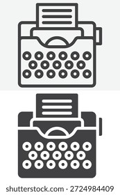 Ícone de máquina de escrever definido em estilo diferente. Ícone de linha, contorno e vetor sólido com traçado editável. Símbolo e sinal de digitação retroativo para escrita e ícone do editor.