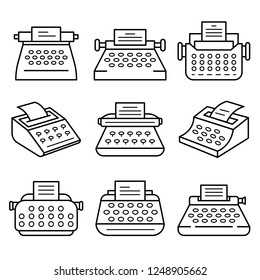 Typewriter icon set. Outline set of typewriter vector icons for web design isolated on white background