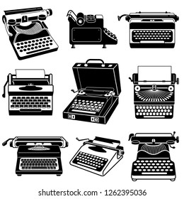 Typewriter icon set. Simple set of typewriter vector icons for web design on white background