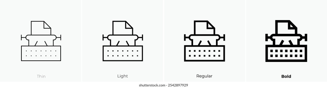 typewriter icon. Thin, Light Regular And Bold style design isolated on white background