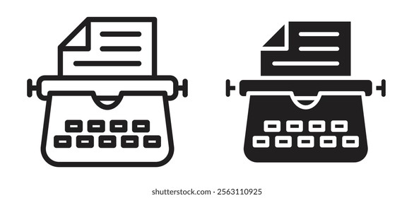 Typewriter icons in black line and filled versions