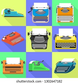 Typewriter icons set. Flat set of typewriter vector icons for web design