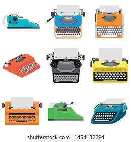 Typewriter icons set. Flat set of typewriter vector icons for web design