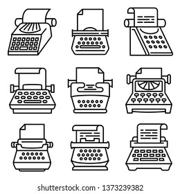 Typewriter icons set. Outline set of typewriter vector icons for web design isolated on white background