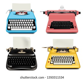 Typewriter icons set. Realistic set of typewriter vector icons for web design isolated on white background