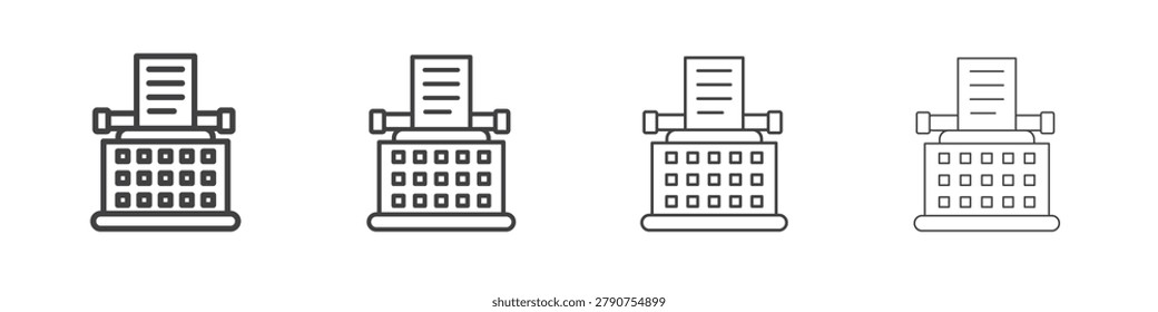 Typewriter icons, thin line symbols on white background