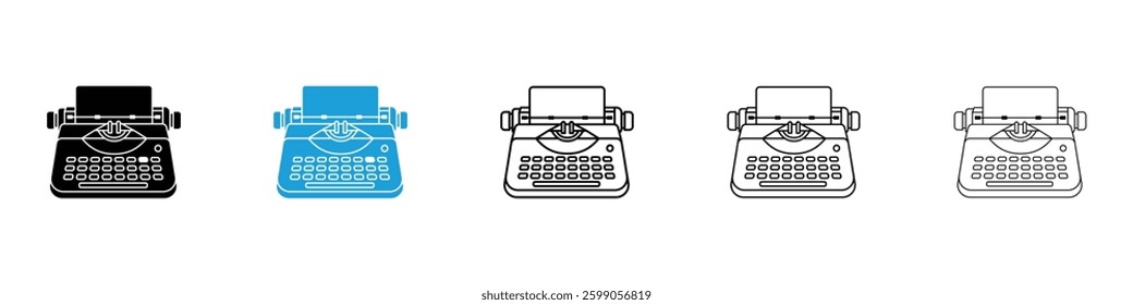 Typewriter icons vector illustrations in black and blue colors for web and ui designs