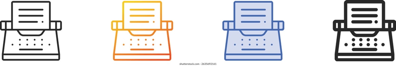typewriter icon.Thin Linear, Gradient, Blue Stroke and bold Style Design Isolated On White Background