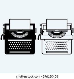 Typewriter. Isolated on blue background. Vector silhouettes
