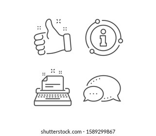 Typewriter line icon. Chat bubble, info sign elements. Documentation sign. Linear typewriter outline icon. Information bubble. Vector