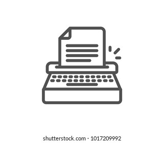 Typewriter line icon. Copywriting sign. Writer machine symbol. Quality design element. Editable stroke. Vector