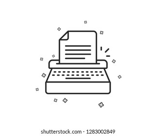 Typewriter line icon. Copywriting sign. Writer machine symbol. Geometric shapes. Random cross elements. Linear Typewriter icon design. Vector