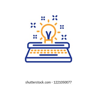 Typewriter line icon. Creativity sign. Inspiration light bulb symbol. Colorful outline concept. Blue and orange thin line color icon. Typewriter Vector