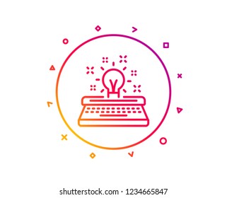 Typewriter line icon. Creativity sign. Inspiration light bulb symbol. Gradient pattern line button. Typewriter icon design. Geometric shapes. Vector