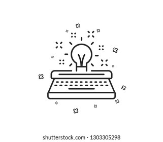 Typewriter line icon. Creativity sign. Inspiration light bulb symbol. Geometric shapes. Random cross elements. Linear Typewriter icon design. Vector