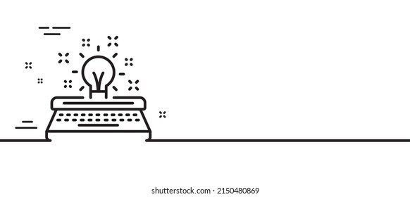Typewriter line icon. Creativity sign. Inspiration light bulb symbol. Minimal line illustration background. Typewriter line icon pattern banner. White web template concept. Vector