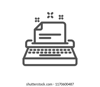 Typewriter line icon. Documentation sign. Quality design element. Classic style typewriter icon. Editable stroke. Vector