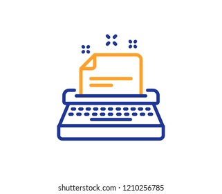 Typewriter line icon. Documentation sign. Colorful outline concept. Blue and orange thin line color icon. Typewriter Vector