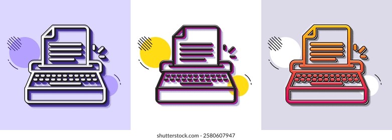 Typewriter line icon. Halftone dotted pattern. Gradient icon with grain shadow. Copywriting sign. Writer machine symbol. Line typewriter icon. Various designs. Vector