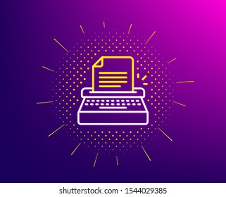 Typewriter line icon. Halftone pattern. Copywriting sign. Writer machine symbol. Gradient background. Typewriter line icon. Yellow halftone pattern. Vector