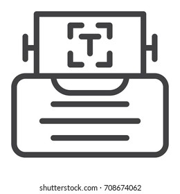 Typewriter line icon, outline vector sign, linear style pictogram isolated on white. Symbol, logo illustration. Editable stroke.