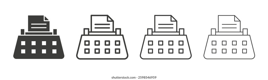 Typewriter line icon vector illustration set.