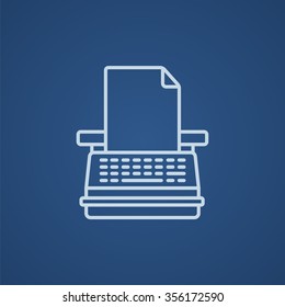 Icono de línea de máquina de escribir para web, móvil e infografía. Icono azul claro del vector aislado en fondo azul.