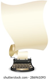 Typewriter with a long blank paper coming out of it