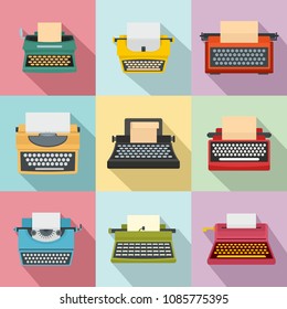 Typewriter machine keys old keyboard icons set. Flat illustration of 9 typewriter machine keys old keyboard vector icons for web