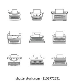Typewriter machine keys old keyboard icons set. Outline illustration of 9 typewriter machine keys old keyboard vector icons for web