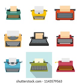 Typewriter machine keys old keyboard icons set. Flat illustration of 9 typewriter machine keys old keyboard vector icons isolated on white