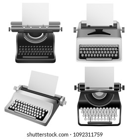 Typewriter machine keys old mockup set. Realistic illustration of 4 typewriter machine keys old mockups for web