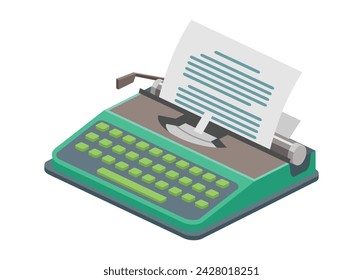 Typewriter machine. Simple flat illustration in isometric view.