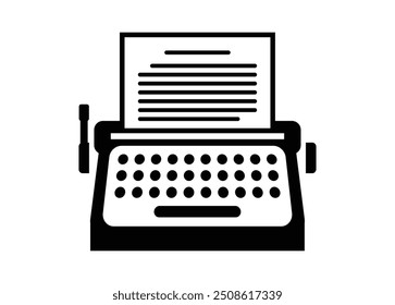 Typewriter machine. Simple illustration in black and white.