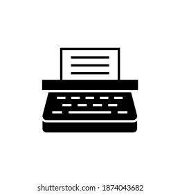 Typewriter Machine, typing icon symbol in solid black flat shape glyph icon, isolated on white background