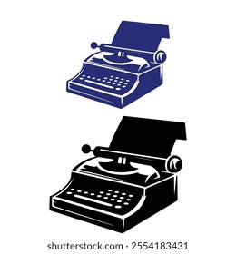 typewriter machine vector illustration, type write letter journalist logo vector drawing with black