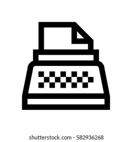 Typewriter mini line, icon, background and graphic. The icon is black and white, linear  flat, vector, pixel perfect, minimal, suitable for web and print. 