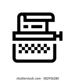 Typewriter mini line, icon, background and graphic. The icon is black and white, linear  flat, vector, pixel perfect, minimal, suitable for web and print. 
