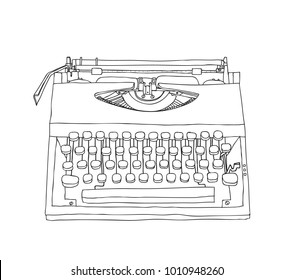 Typewriter old hand drawn cute line art illustration