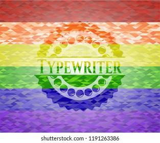 Typewriter on mosaic background with the colors of the LGBT flag