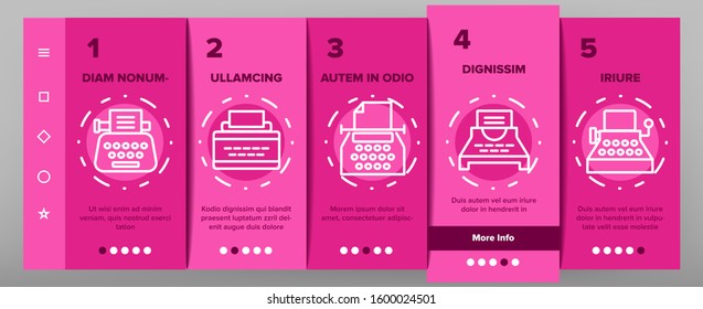 Typewriter Onboarding Mobile App Page Screen Vector. Retro And Ancient Typewriter Machine For Writer Concept Linear Pictograms. Vintage Technology Illustrations