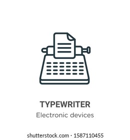 Typewriter outline vector icon. Thin line black typewriter icon, flat vector simple element illustration from editable electronic devices concept isolated on white background