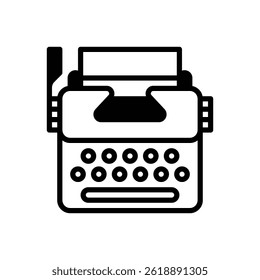 Typewriter. Outlined stroke vector icon with black-filled details.