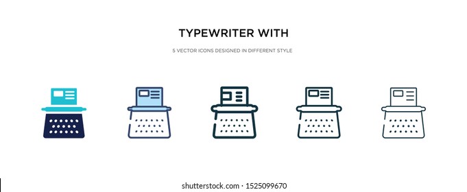 typewriter with paper icon in different style vector illustration. two colored and black typewriter with paper vector icons designed in filled, outline, line and stroke style can be used for web,