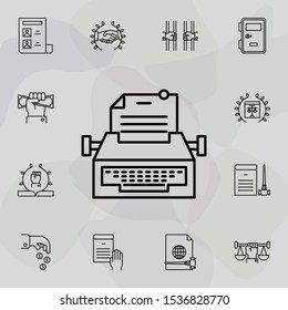 Typewriter, paper icon. Universal set of law and justice for website design and development, app development