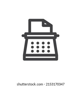 Typewriter with paper line icon. linear style sign for mobile concept and web design. Vintage typewriter outline vector icon. Symbol, logo illustration. Vector graphics