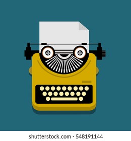 Typewriter and paper sheet vector.