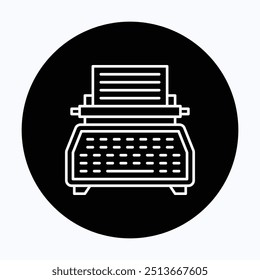 typewriter and paper sheet vector icon, 