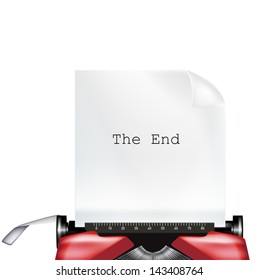 typewriter with paper and "the end" typed